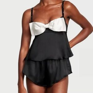 Satin top with cream bow